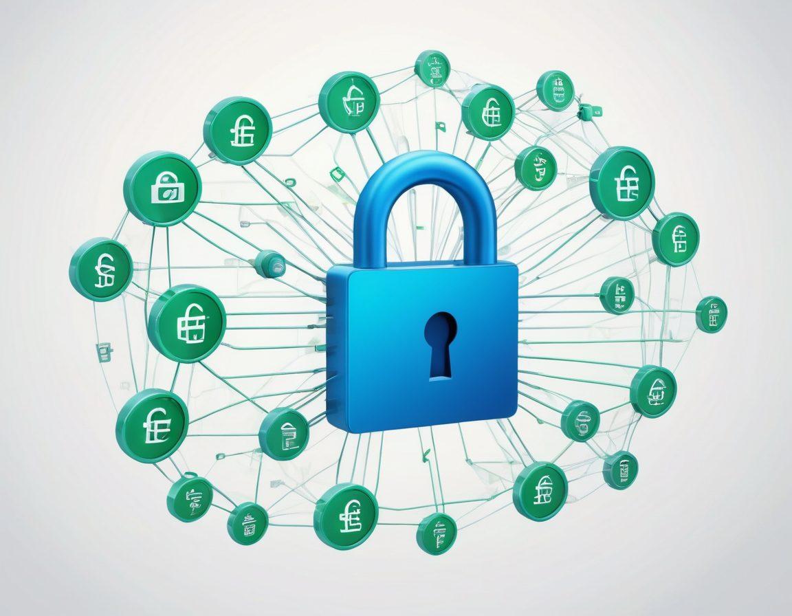 A digital lock symbol overlaying a vibrant, abstract representation of online transactions, with floating currency signs and connected lines symbolizing network security. Include a backdrop of a computer screen displaying a secure payment gateway interface. The color palette should feature blues and greens to convey trust and technology. super-realistic. vibrant colors. white background.